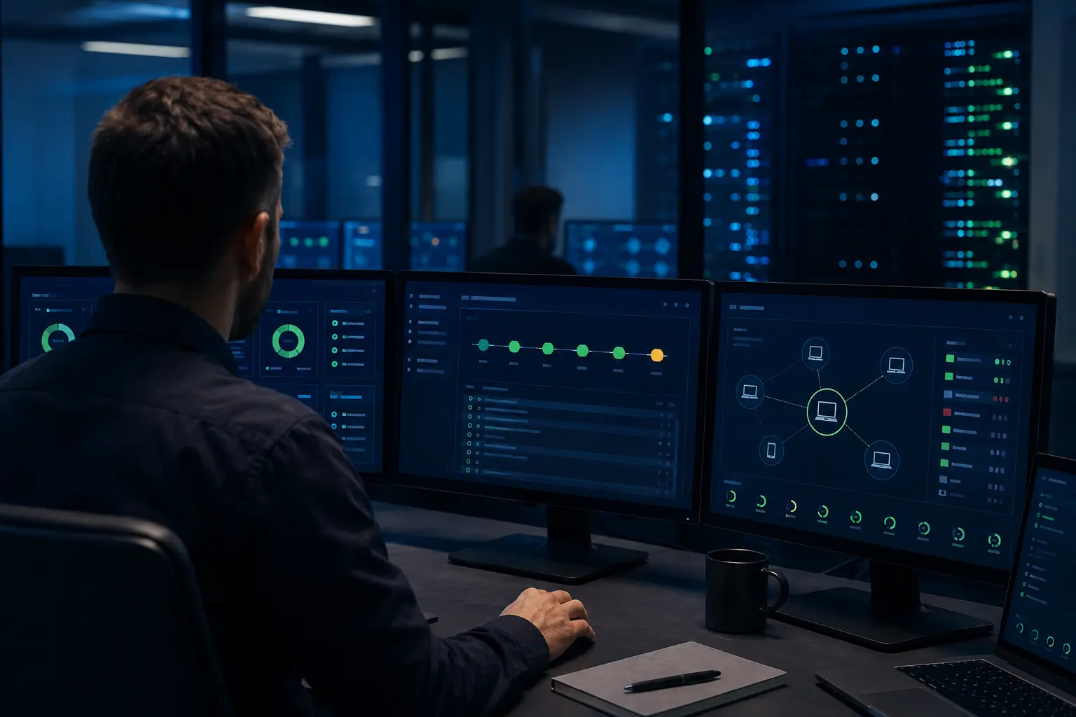 Analyste supervisant la protection EDR et XDR des postes et serveurs d’une entreprise