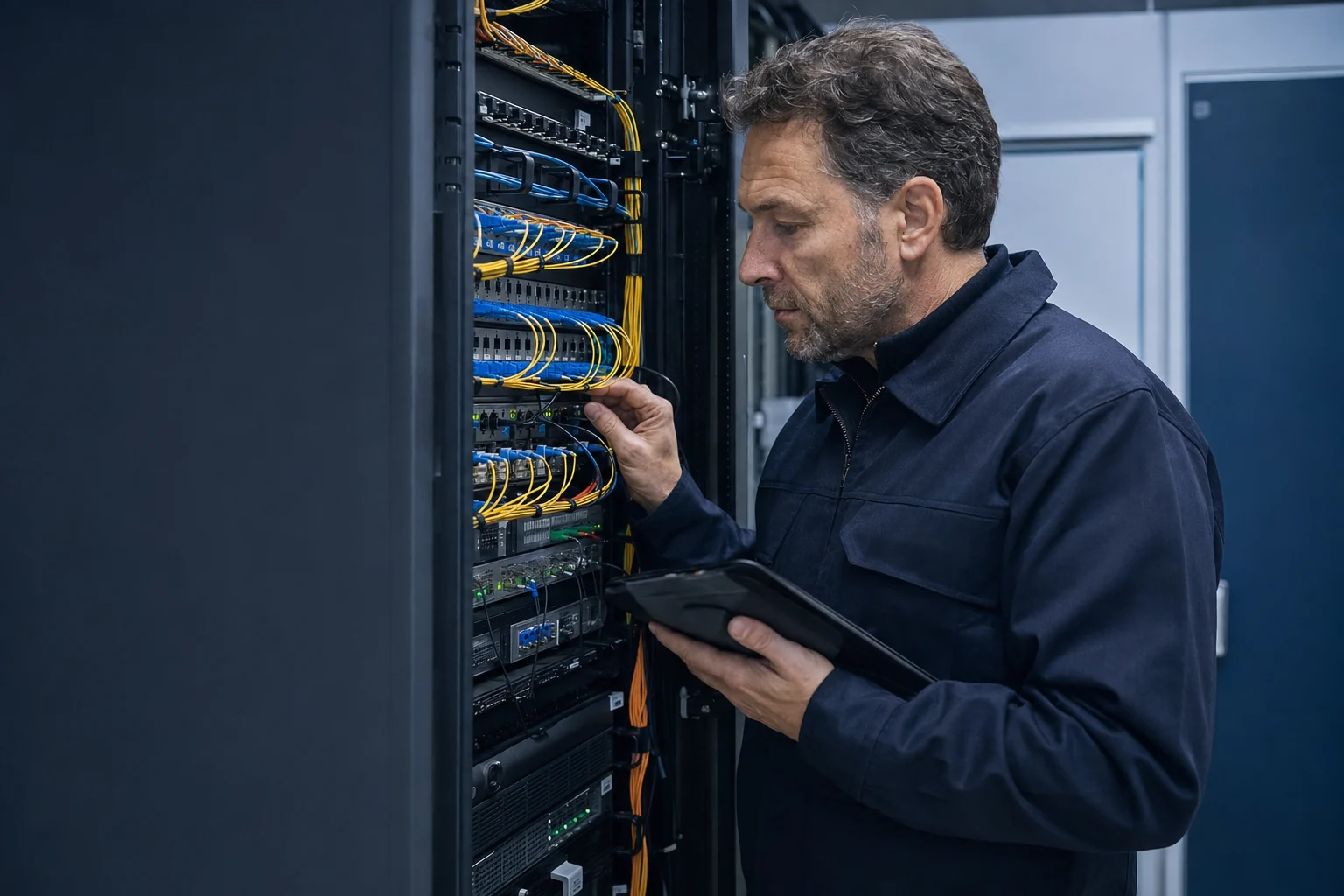 Technicien OLLINK intervenant sur une infrastructure réseau professionnelle