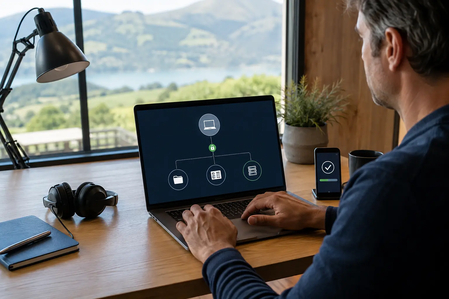 Utilisateur connecté par un VPN sécurisé aux ressources et réseaux de son entreprise